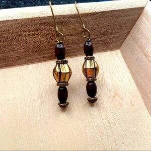 Boho Chic Earthy Brown Copper Beaded Dangle Festival Earrings